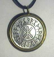 gold and pewter runic pendant