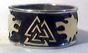 valknut with wolves and ravens ring and runes