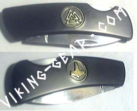 black runic valknut thor hammer folding knife viking gift