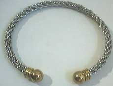 gold capped end stainless steel braided wire bracelet